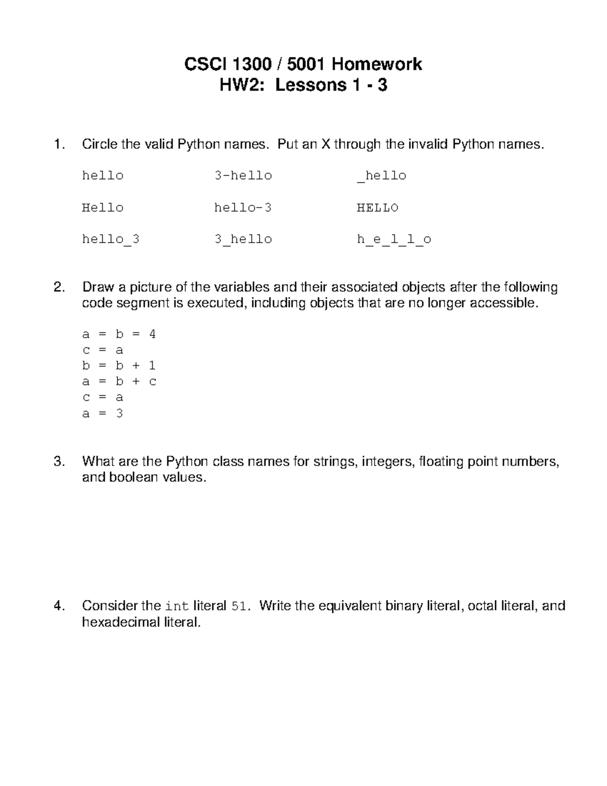 CSCI 1300 5001 Homework HW2: Python Fundamentals & Exercises - Studocu