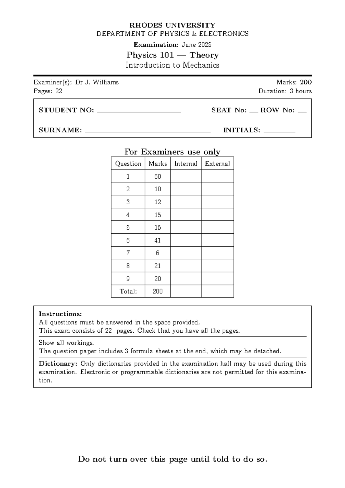 Physics 101 Final Exam Questions - June 2025 - Studocu