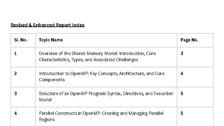 Revised & Enhanced Report Index on OpenMP Concepts and Techniques - Studocu