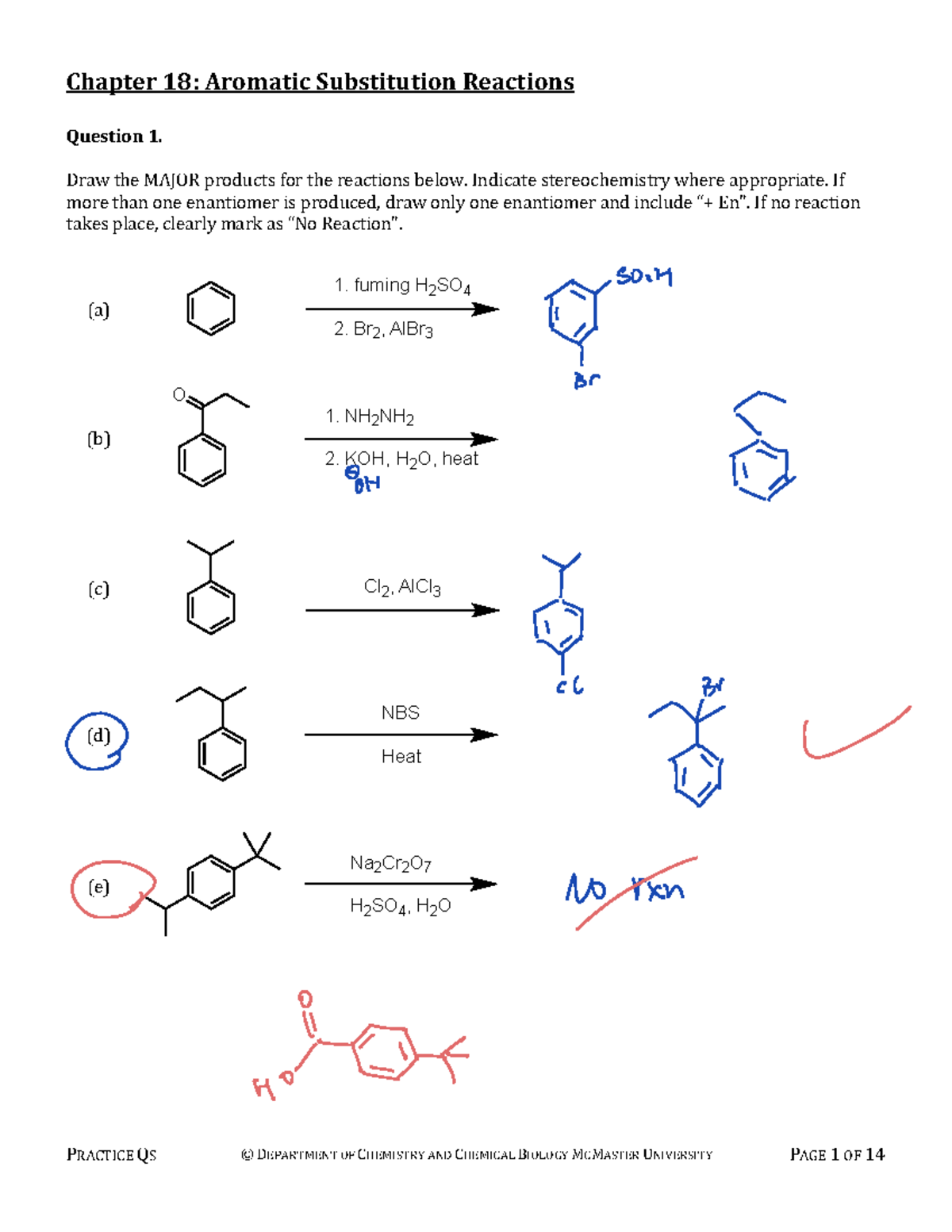 Chapter 18: Aromatic Substitution Reactions - Practice Questions - Studocu