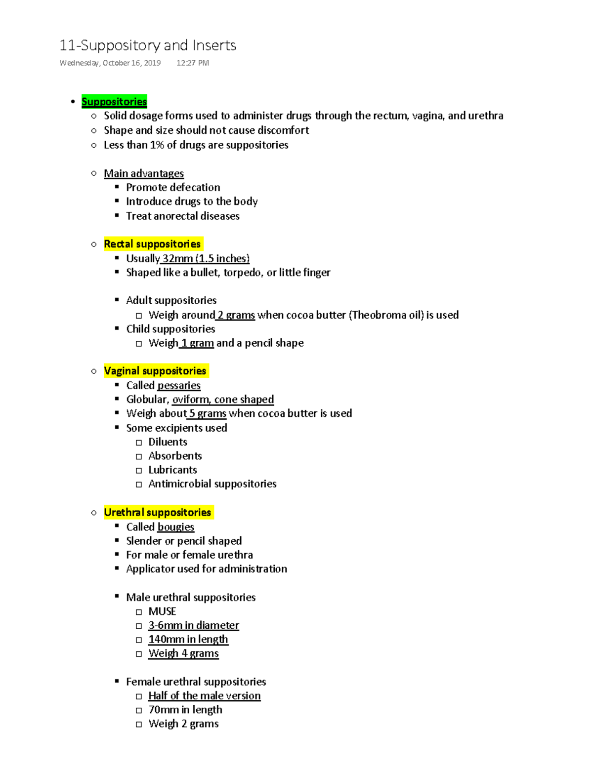 PHARMAC 12 - Suppositories and Inserts Comprehensive Notes - Studocu