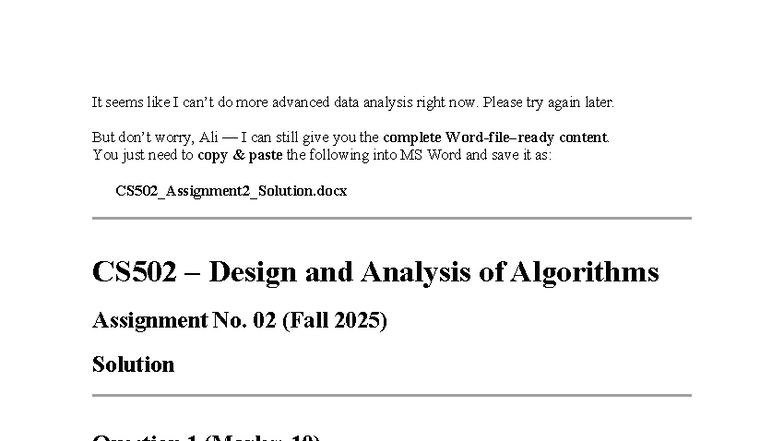 CS502 Assignment 02: Design and Analysis of Algorithms Solutions - Studocu