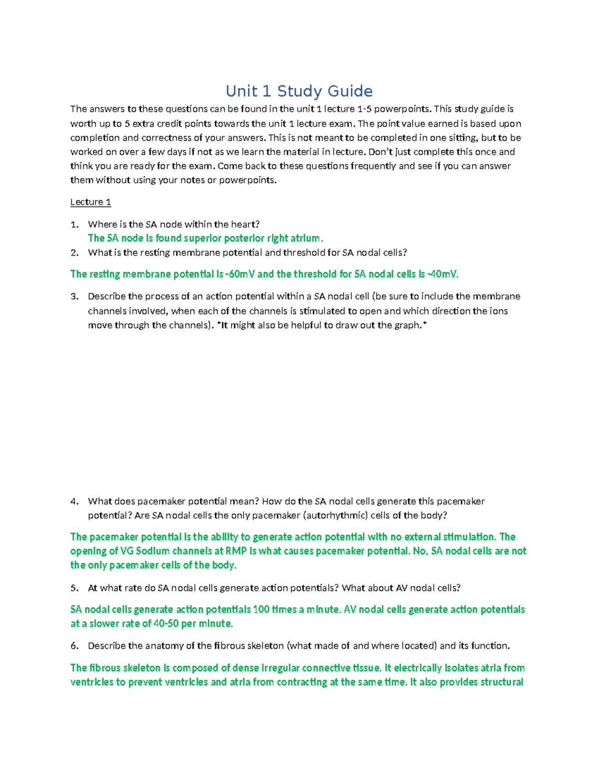 Unit 1 Study Guide for Cardiac Function & Regulation Lecture Exam - Studocu