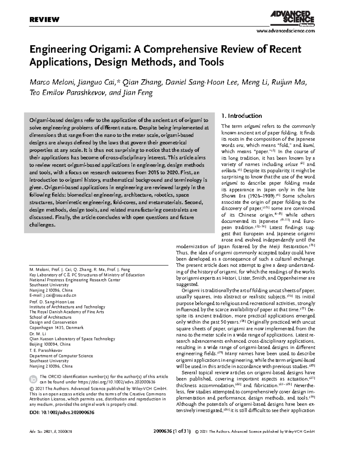 Engineering origami(short article) - REVIEW advancedscience Engineering ...