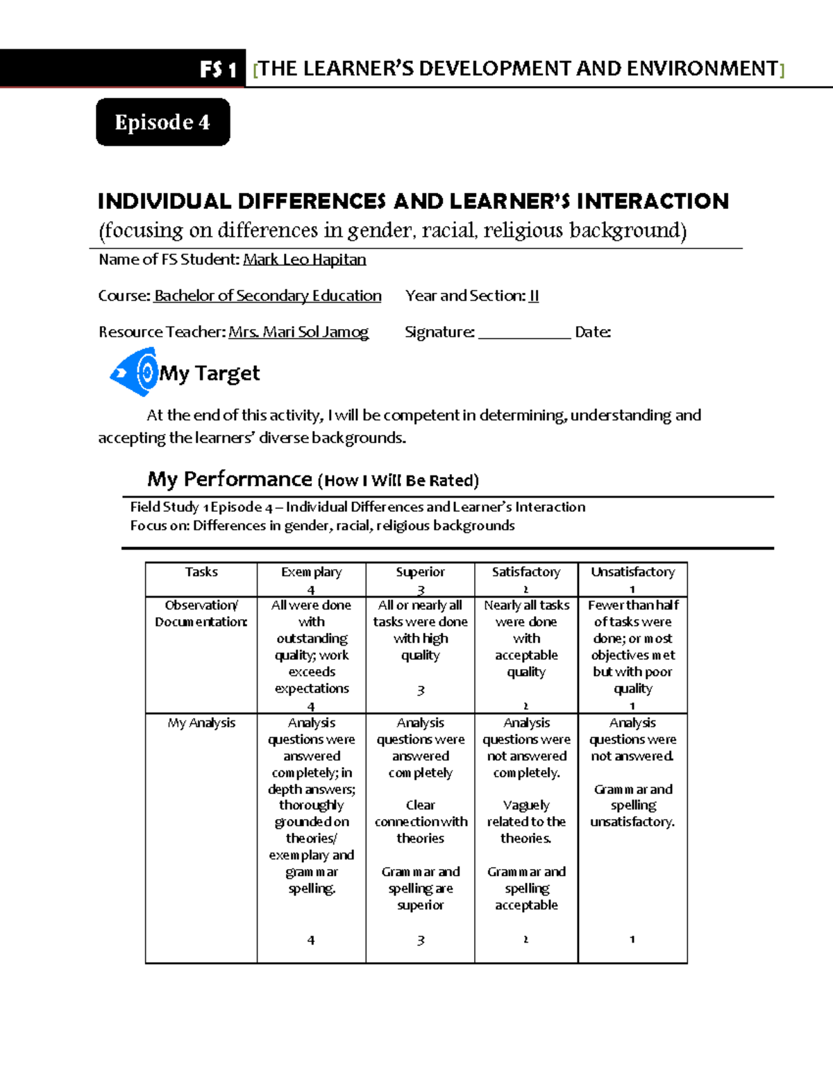 Field Study 1 Episode 4: Individual Differences & Learner Interaction ...