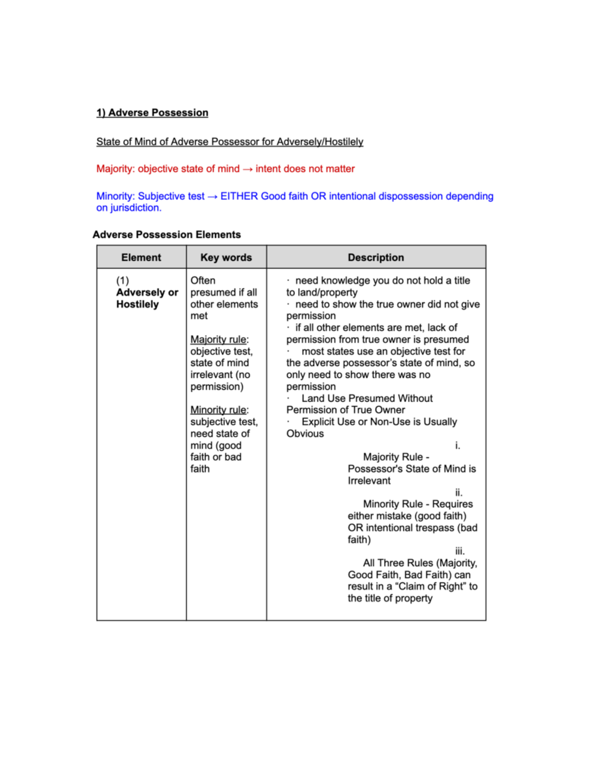 Adverse Possession & Property Law: Key Concepts & Elements Outline ...