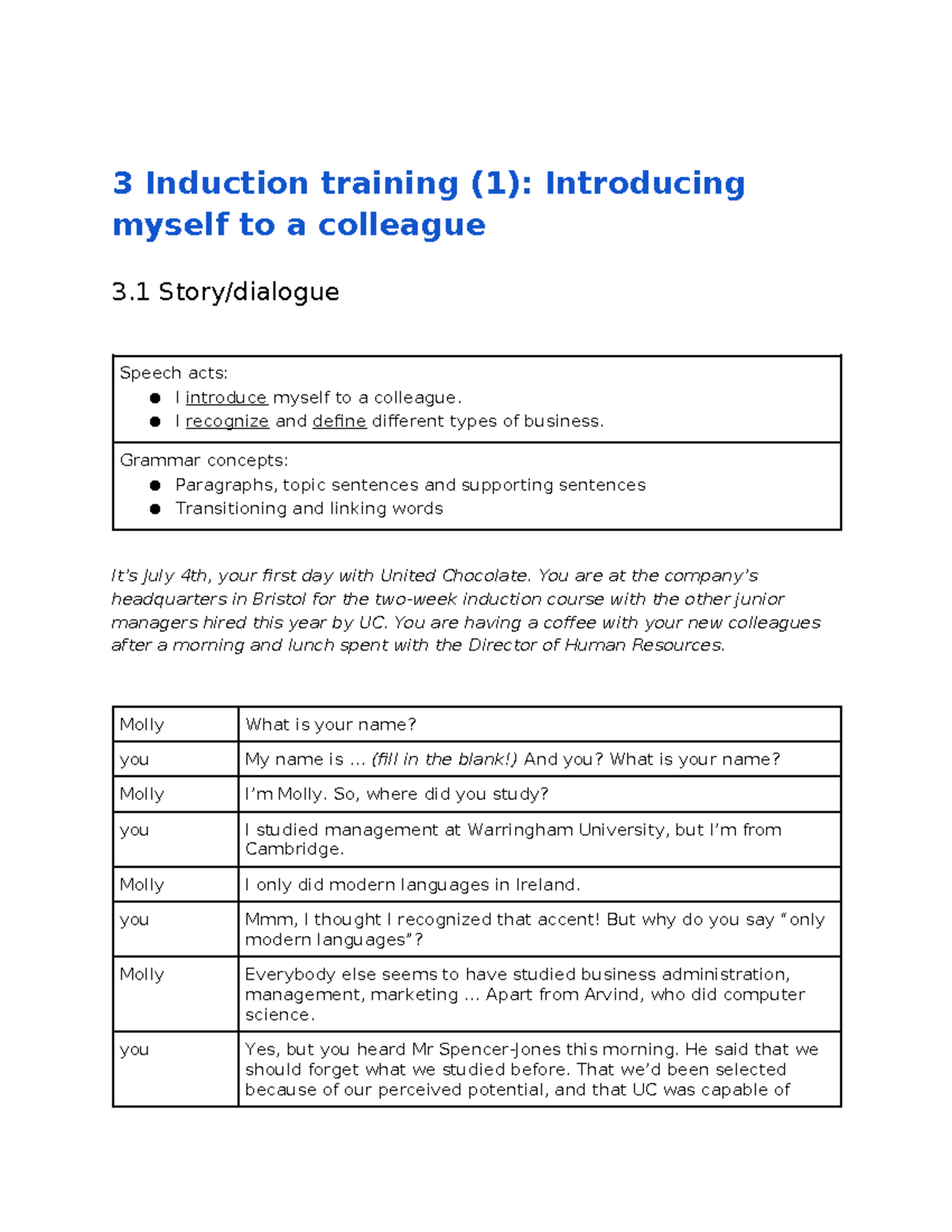 Chapter 3 and 4 Business English skilss - 3 Induction training (1 ...