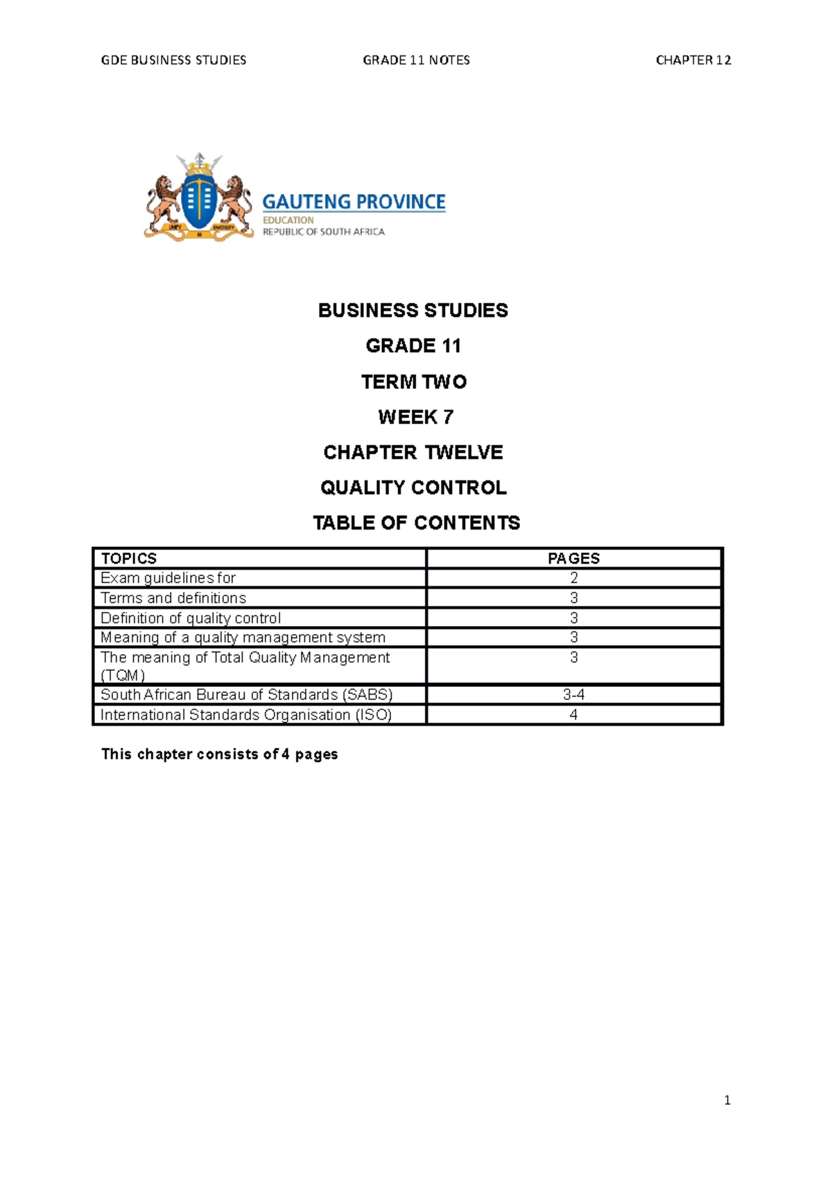 BSTD 11 Term 2 Chapter 12 Quality Control Notes Overview - Studocu