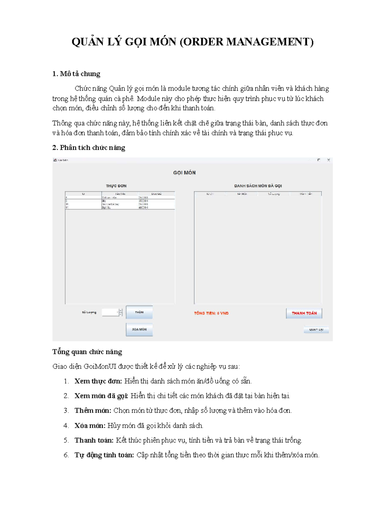 QUẢN LÝ GỌI MÓN (ORDER MANAGEMENT) - TÀI LIỆU HƯỚNG DẪN - Studocu