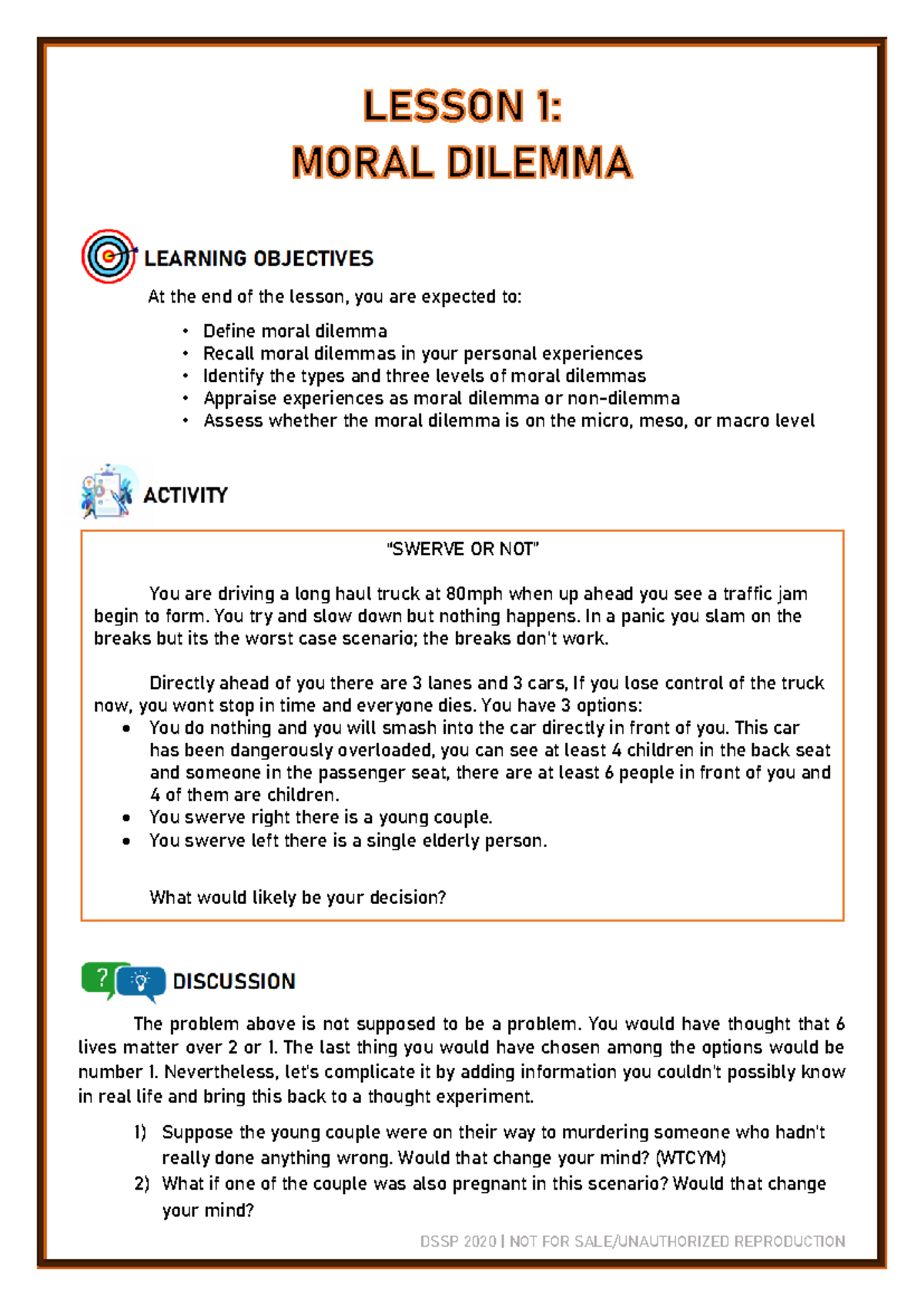 Chapter Two Moral Dilemma - The problem above is not supposed to be a ...