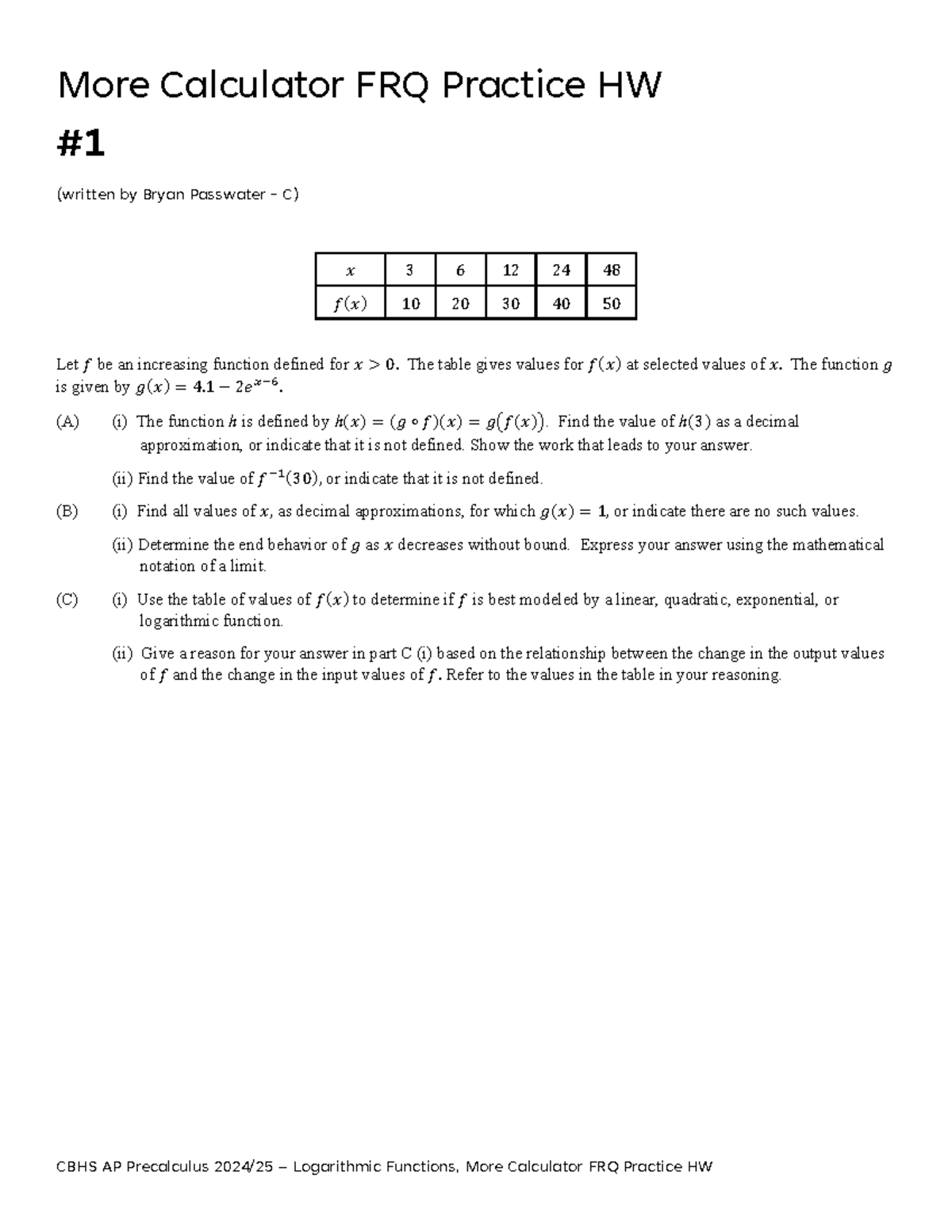 Calculator FRQ Practice HW-2 Solutions and Analysis - Studocu