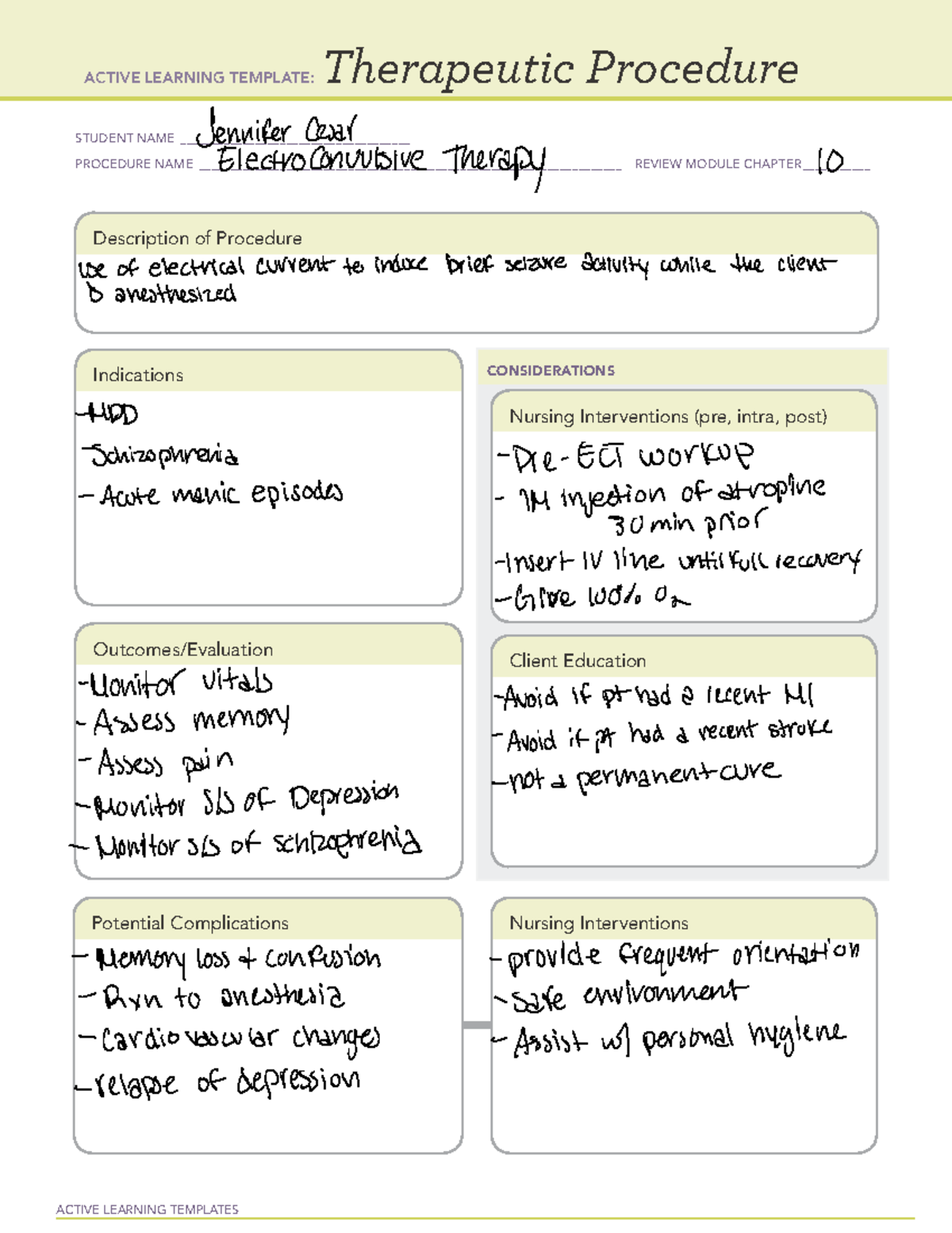 ACTIVE LEARNING TEMPLATE: ECT Procedure Review for ATI Psych 18 - Studocu