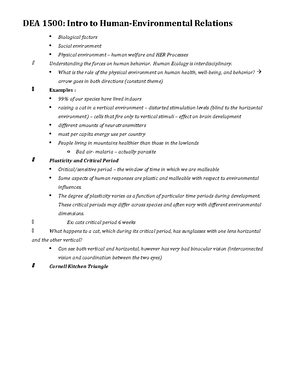 DEA 1500 Lecture Notes for Prelim 2 - PLACE: CITIES How do we feel ...
