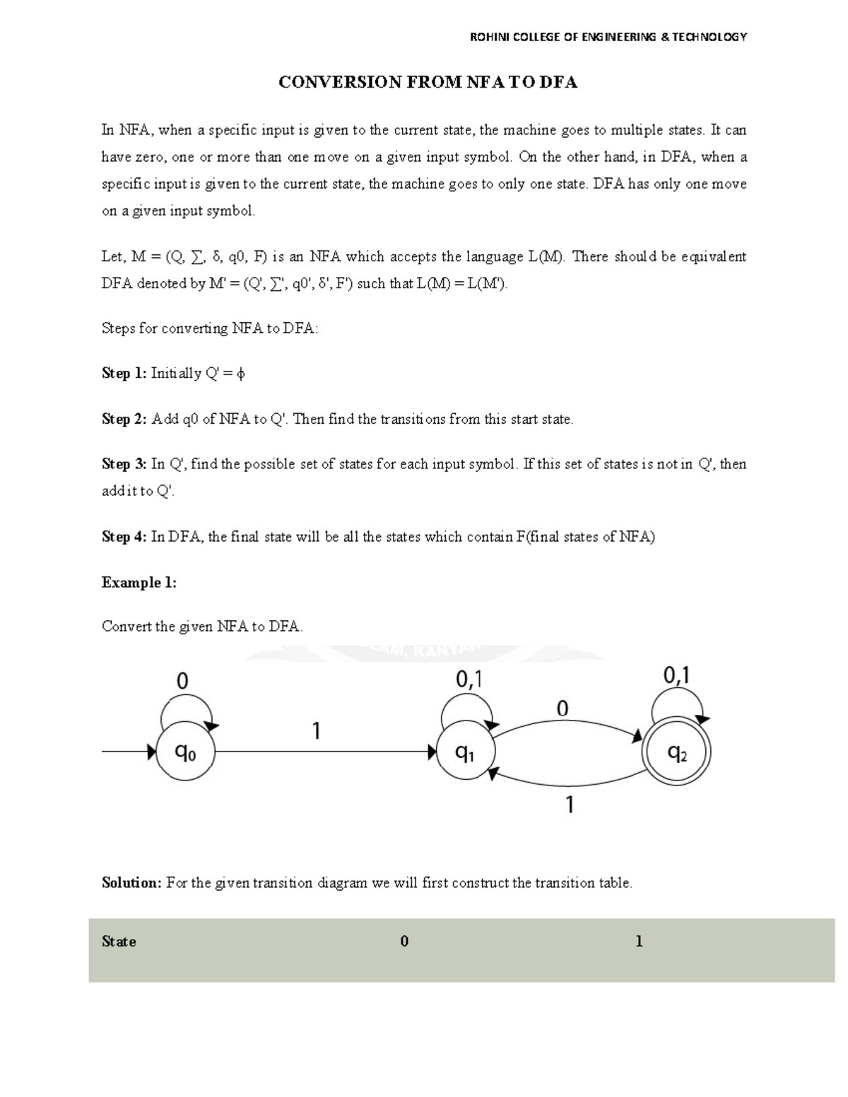 CS8501 - NFA to DFA Conversion: Step-by-Step Examples and Solutions ...
