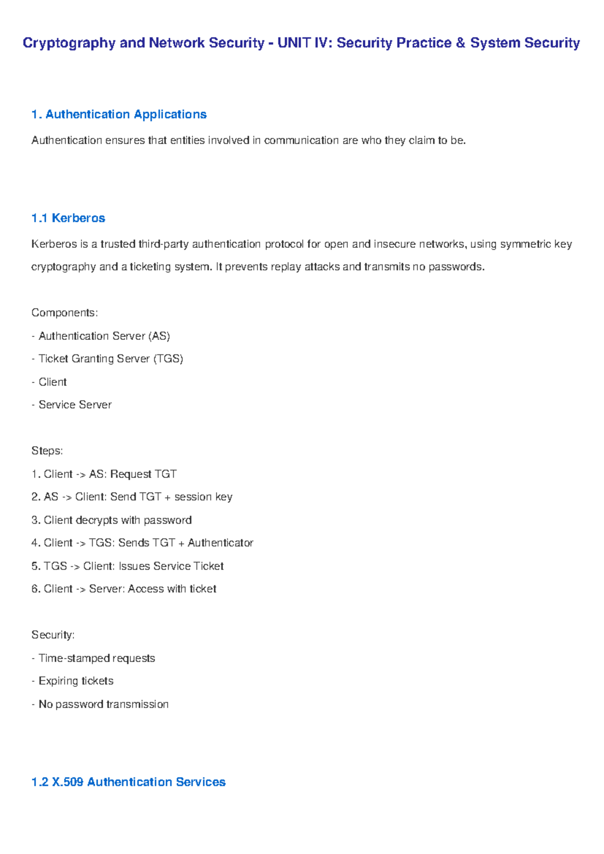 CNS Unit IV: Detailed Notes on Security Practice and Authentication ...
