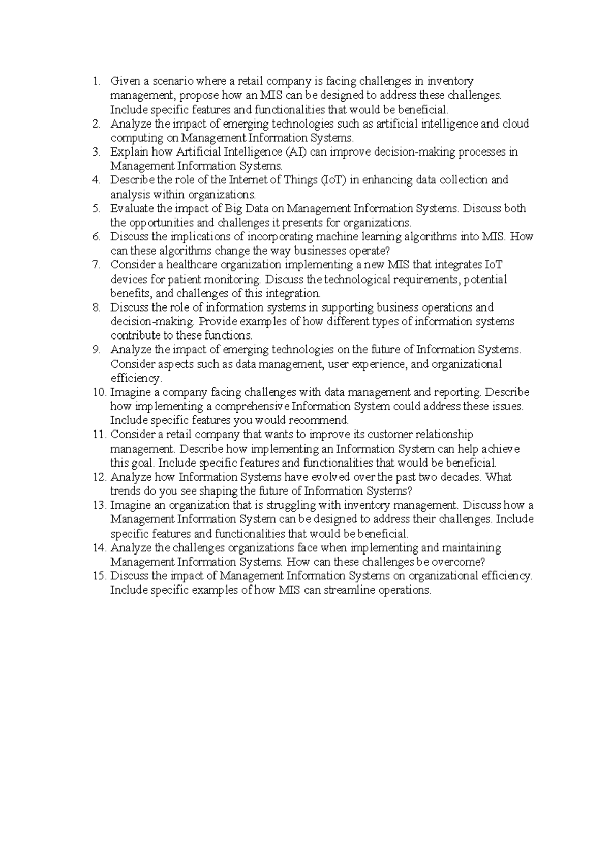 BIS413 Management Information Systems: Key Research Questions - Studocu