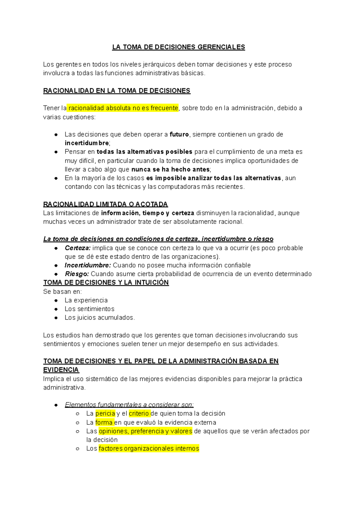 LA TOMA DE DECISIONES GERENCIALES M2 L2: Racionalidad y Intuición - Studocu