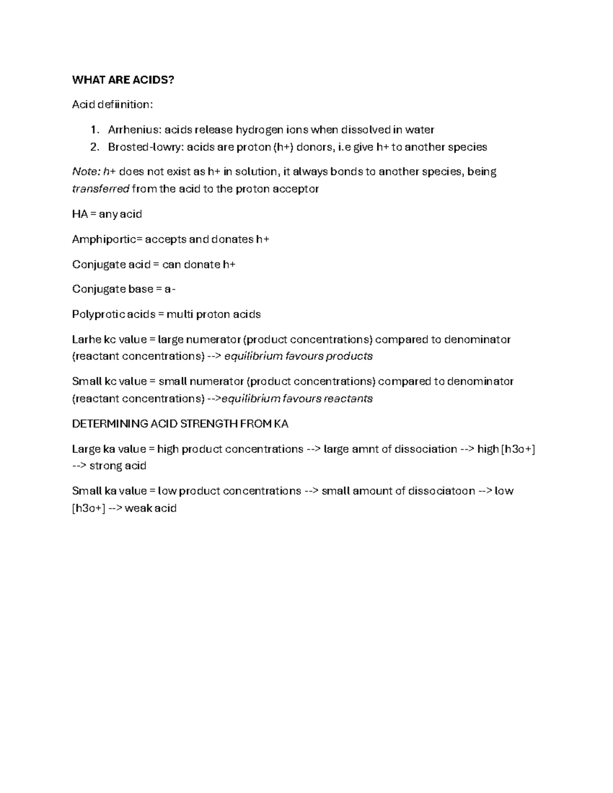CHEM 101: Week 1 - Acids and Bases Notes - Studocu