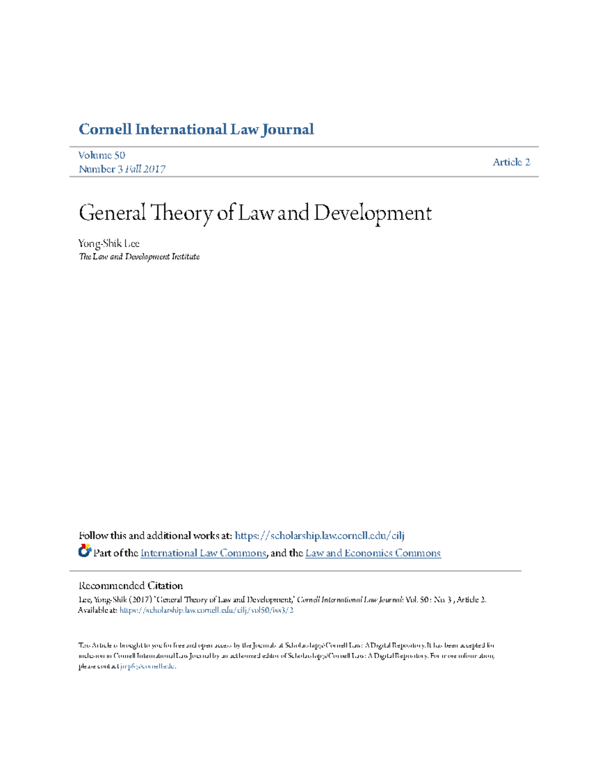 Law & Dev 50: General Theory of Law and Development (Fall 2017) - Studocu