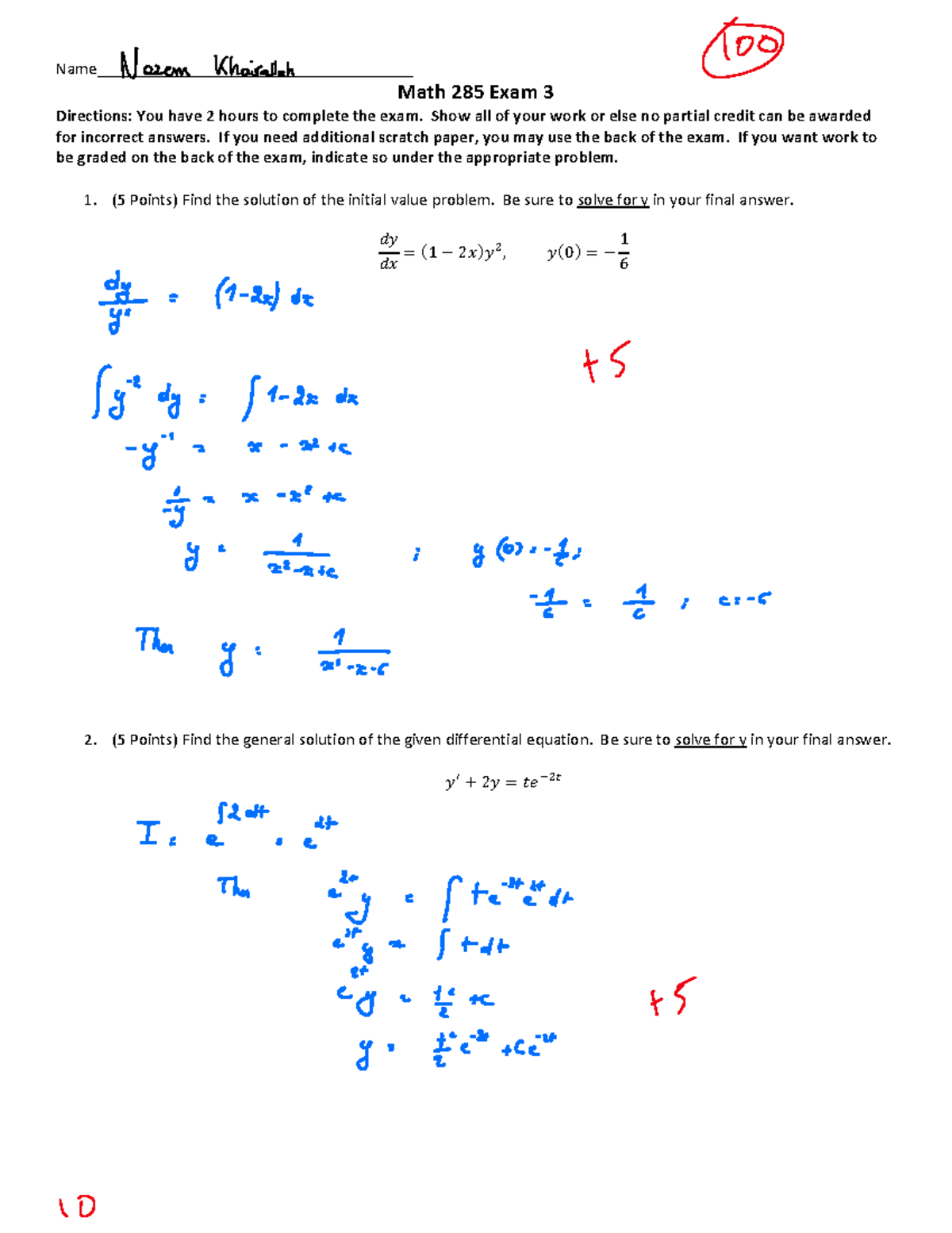 PRACTICE EXAM 3 - Name_____________________________________ Math 285 ...