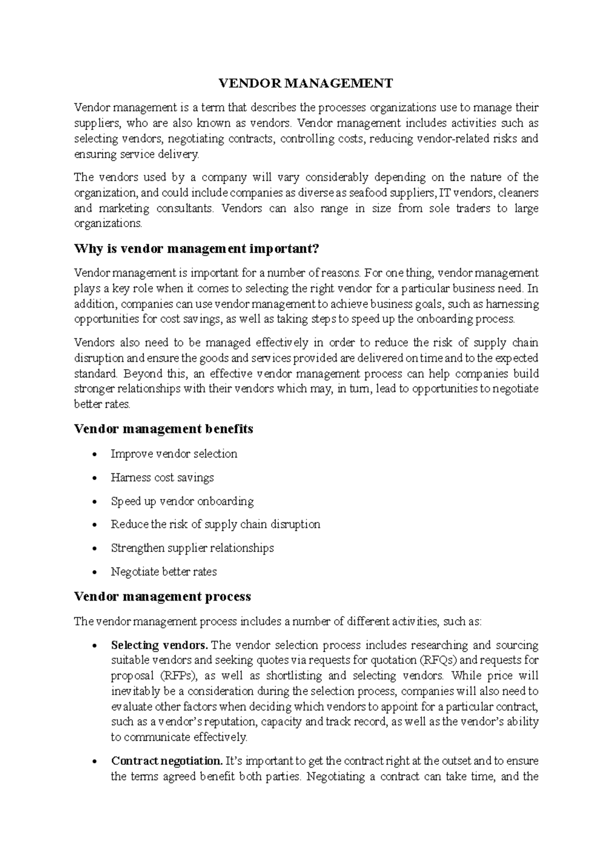 Vendor Management Processes and Best Practices - Module 1 - Studocu