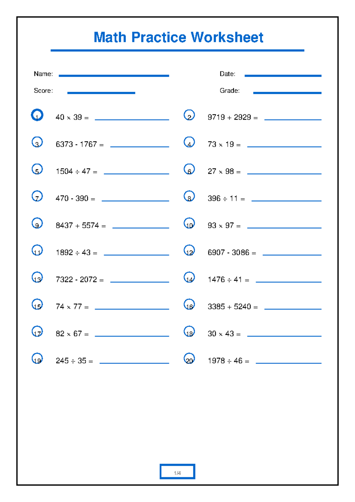 Math Practice Worksheet 9719: Problem Set & Answer Key - Studocu