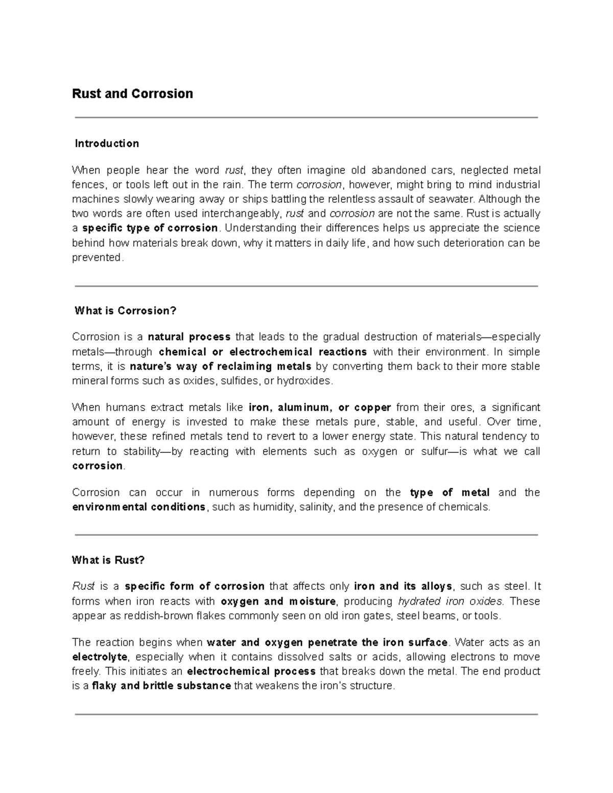 Rust and Corrosion: Understanding Their Differences and Impacts - Studocu