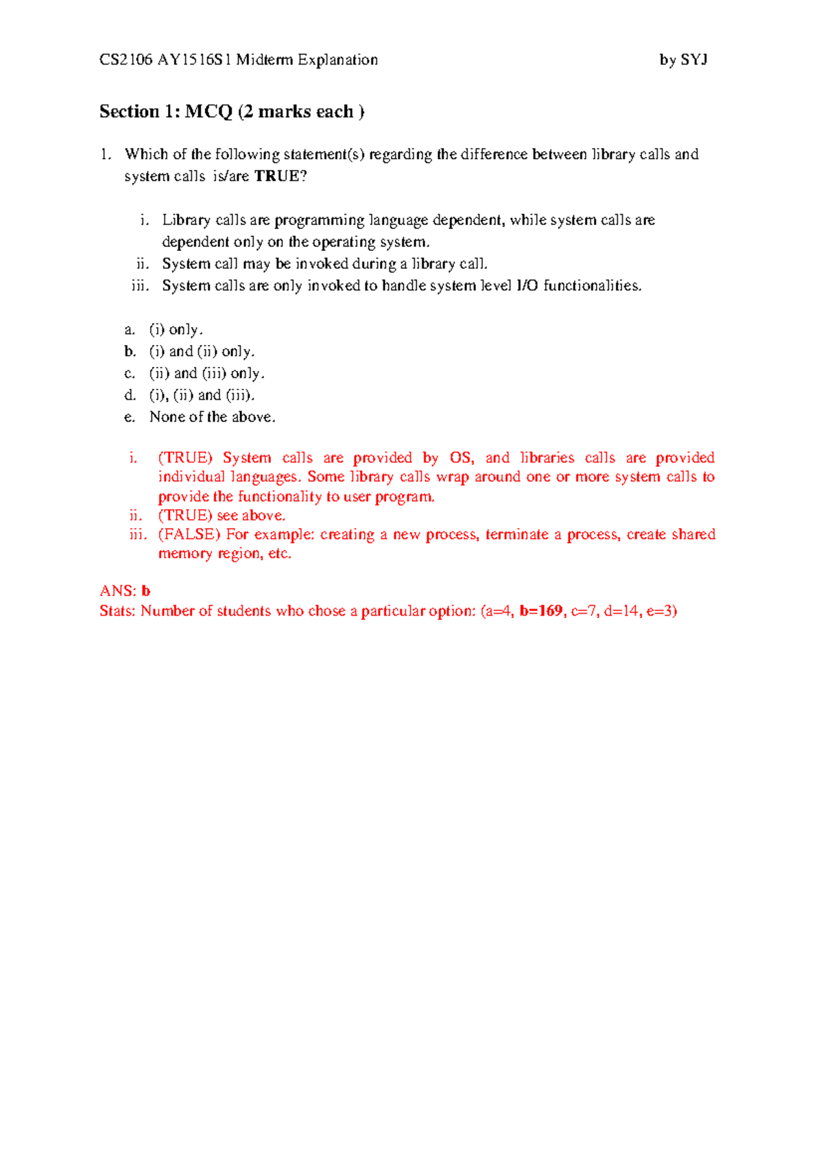 CS2106 AY1516S1 Midterm Solutions and Explanations - Studocu