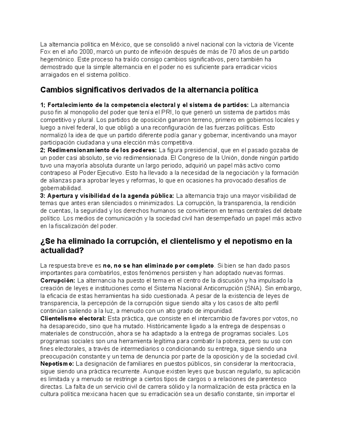 La alternancia política en México: Cambios y Desafíos (HIST 101) - Studocu