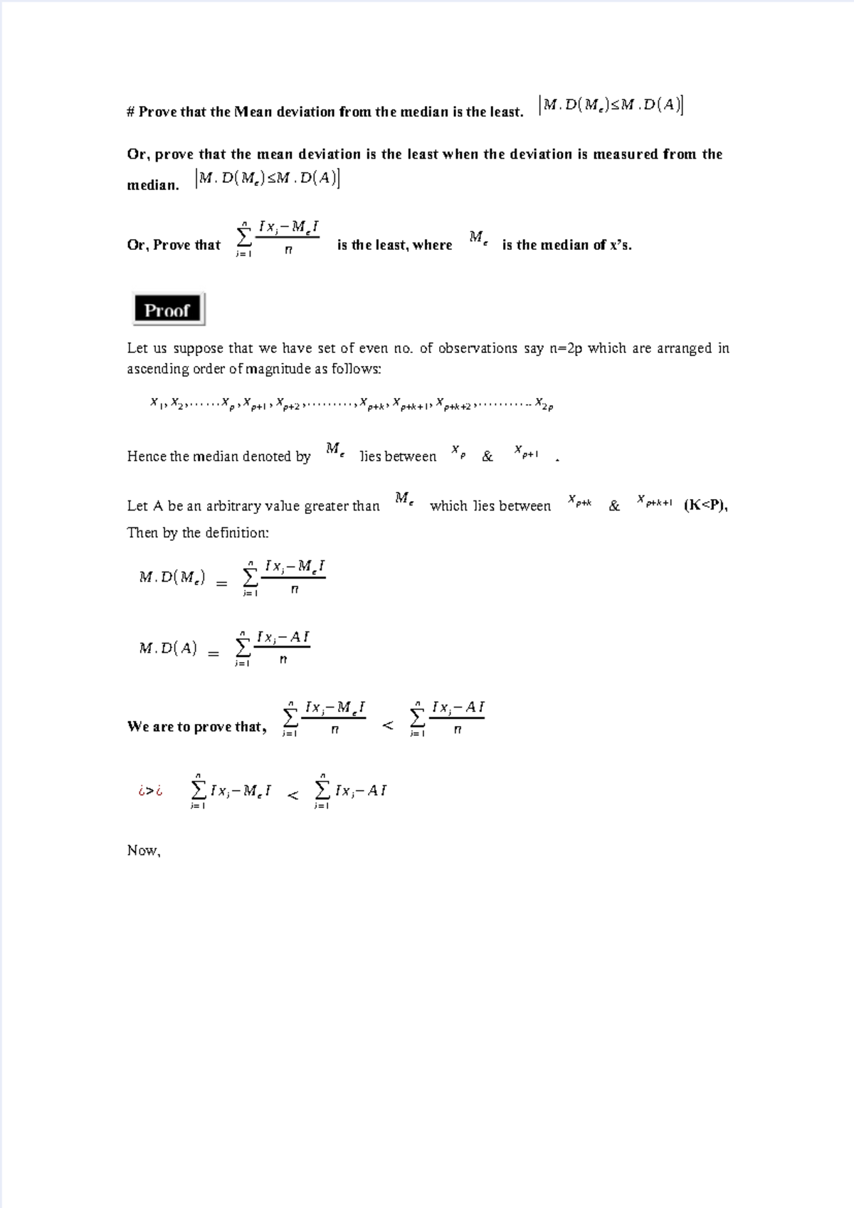 Proving Mean Deviation from Median is Least: Detailed Explanation - Studocu