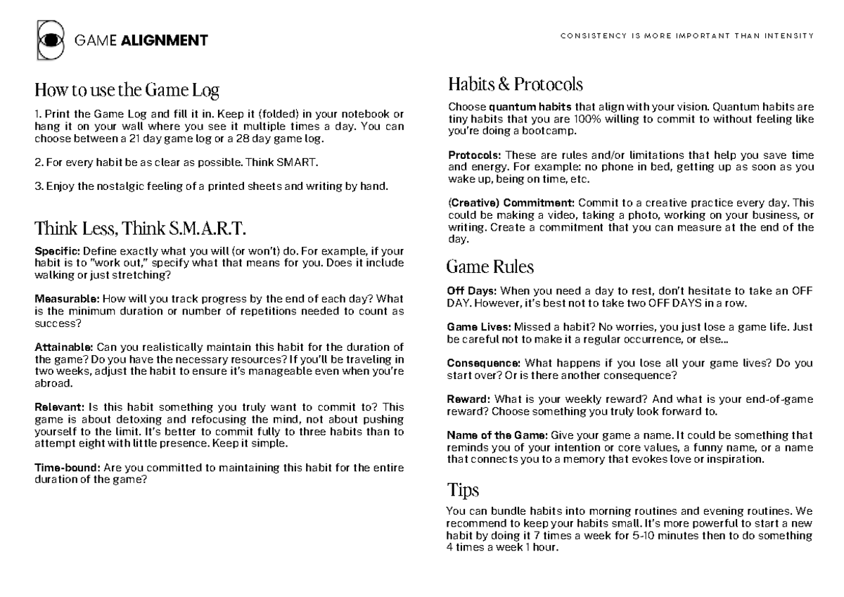 GAME LOG 21 DAYS: Aligning Habits for Success - Studeersnel
