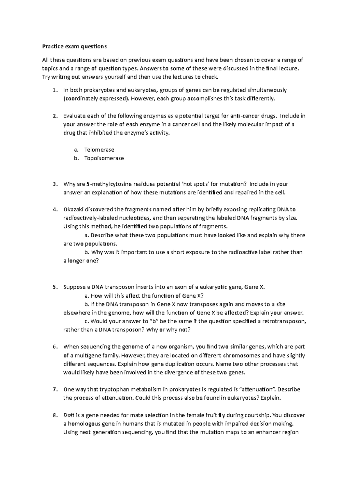 Exam qs - exam qs - Practice exam questions All these questions are ...