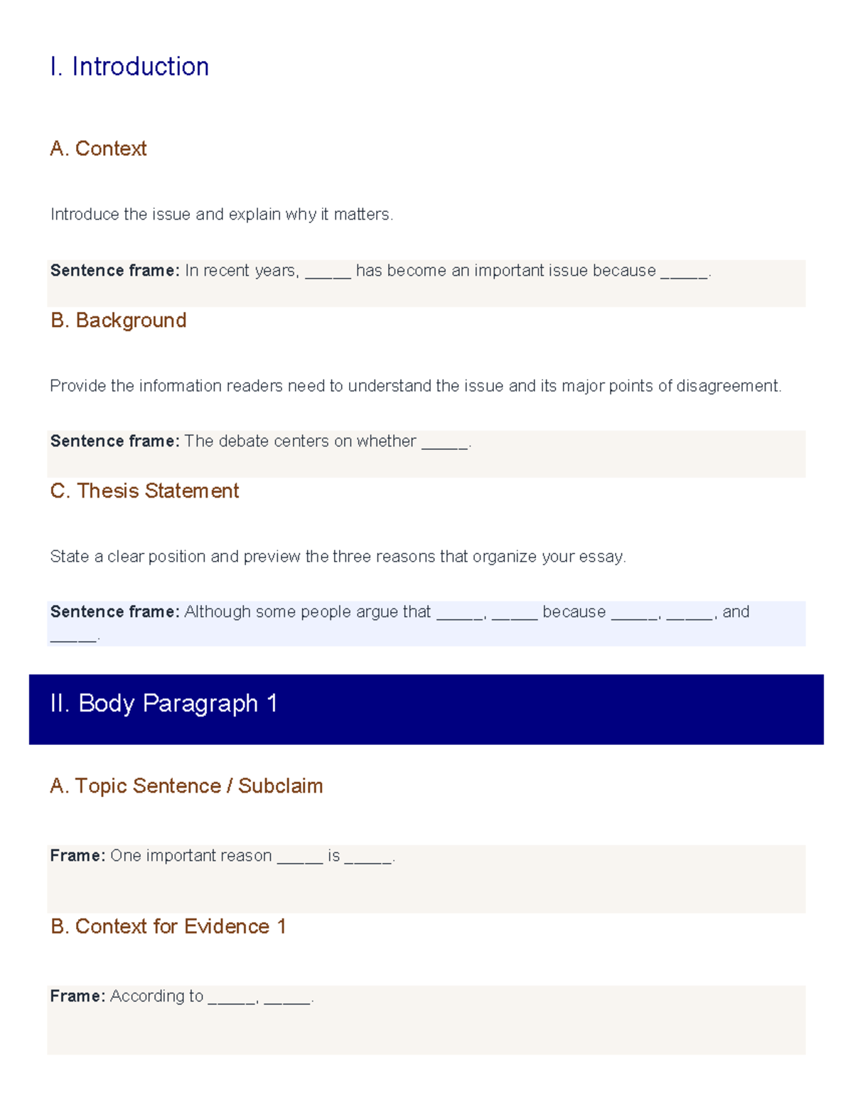 Outline for Essay: Structure & Key Components - Studocu