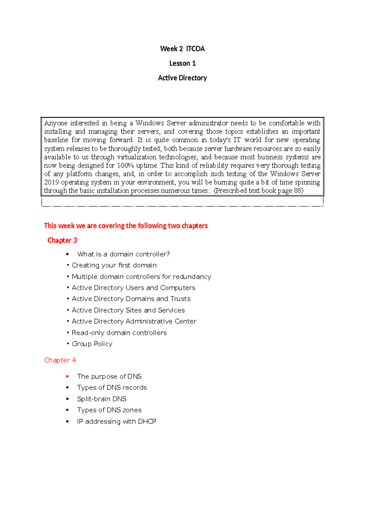 Week 2 ITCOA Lesson 1: Understanding Active Directory Basics - Studocu
