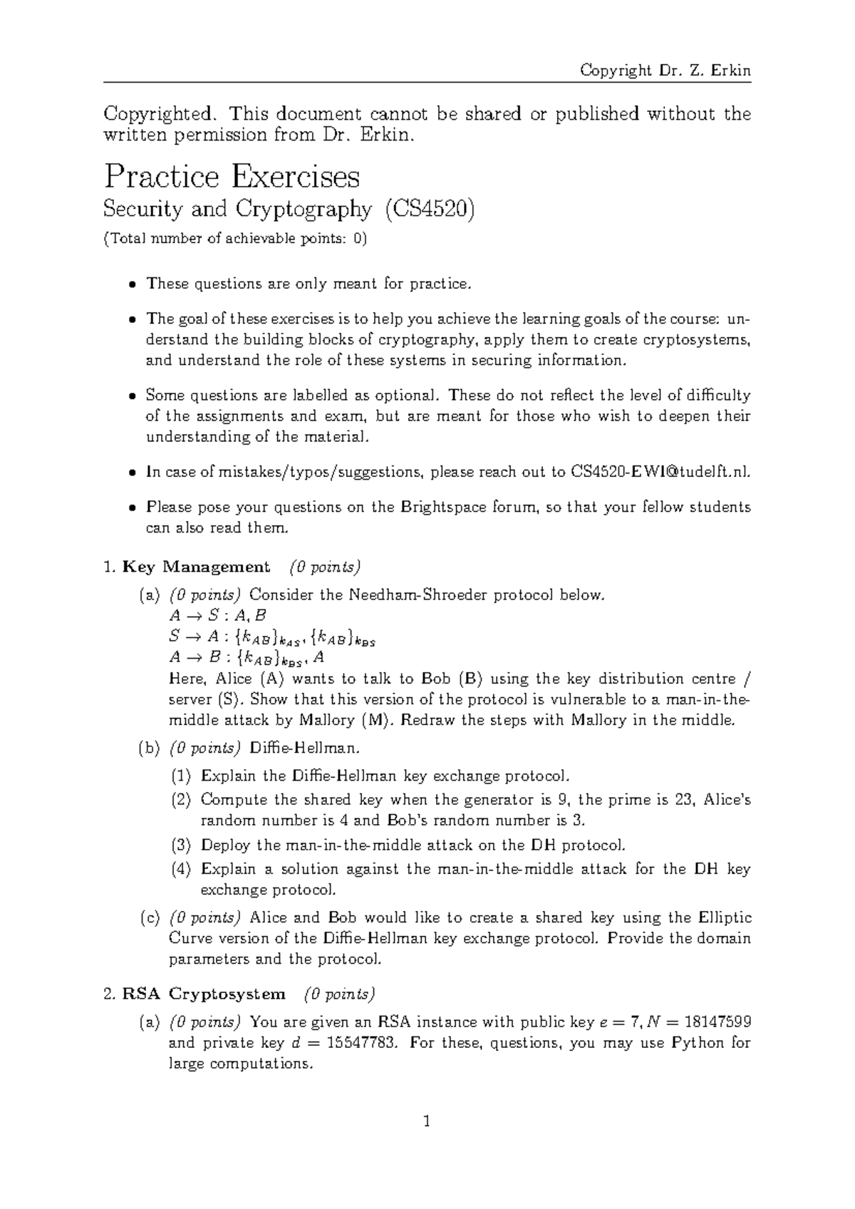 Practice Exercises in Security and Cryptography (CS4520) - Studeersnel