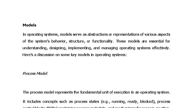 Operating Systems Models Overview: Key Concepts and Structures - Studocu