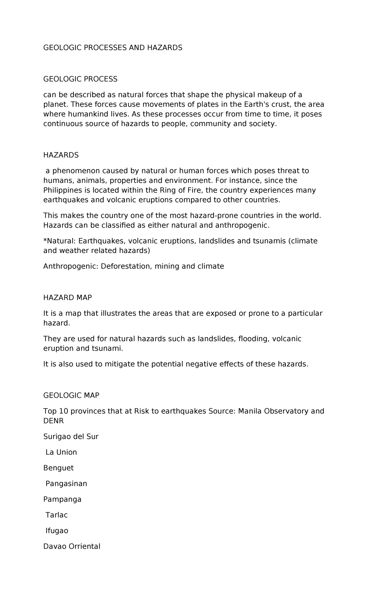 Geologic Proces-WPS Office - GEOLOGIC PROCESSES AND HAZARDS GEOLOGIC ...