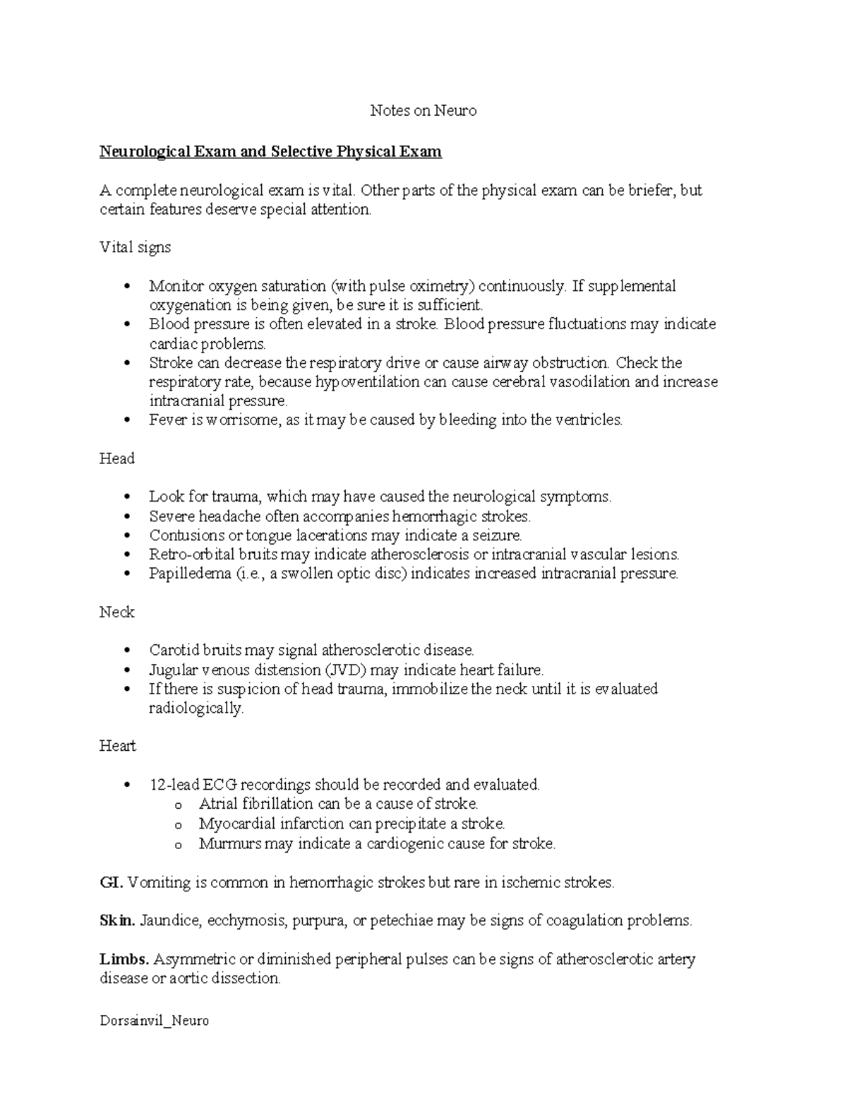 Neuro Exam Notes: Key Aspects of Neurological Assessment - Studocu