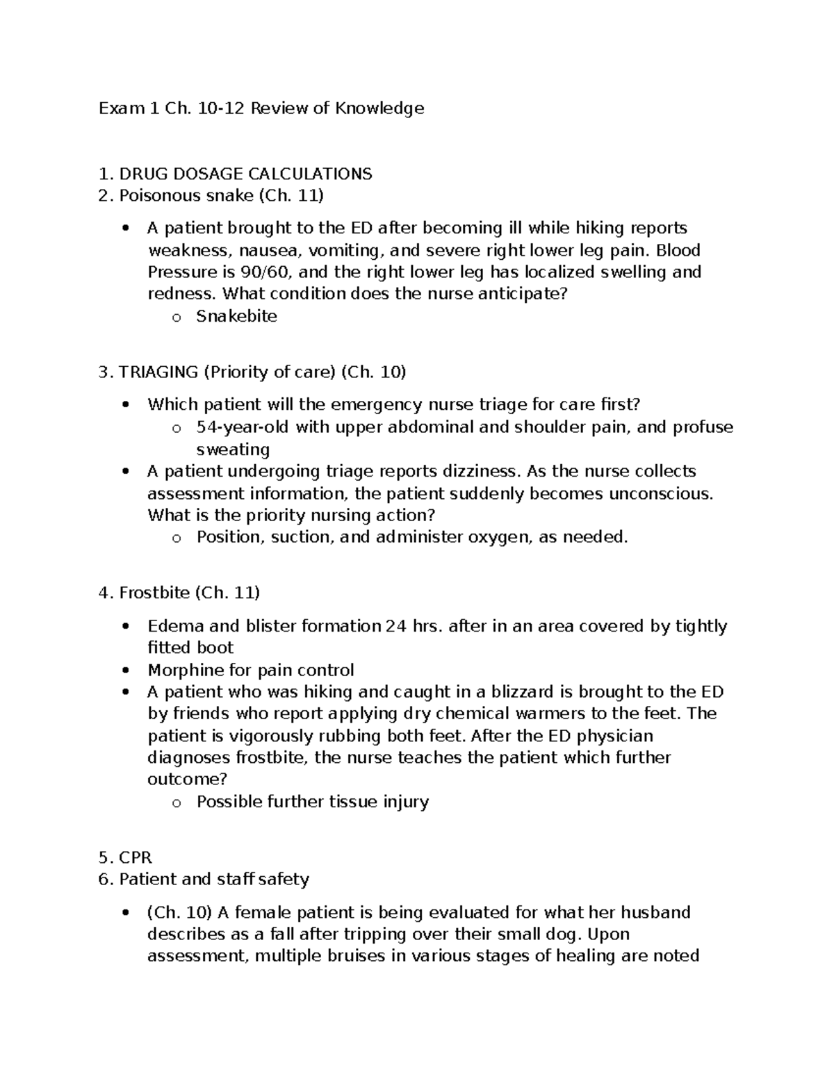 NUR 101 Exam 1 Study Guide: Ch. 10-12 Key Points Review - Studocu