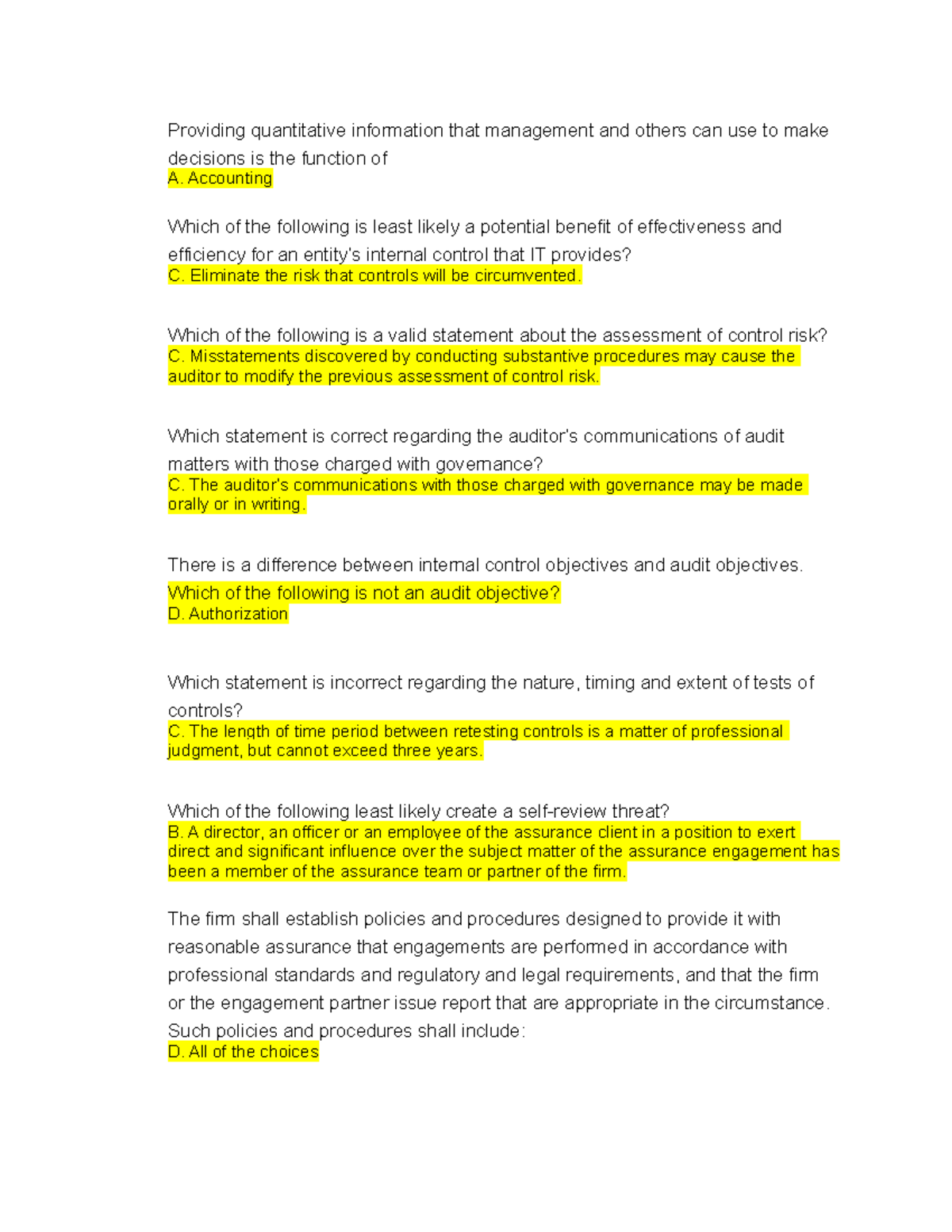 Auditing activity 8 - multiple choice - Providing quantitative ...