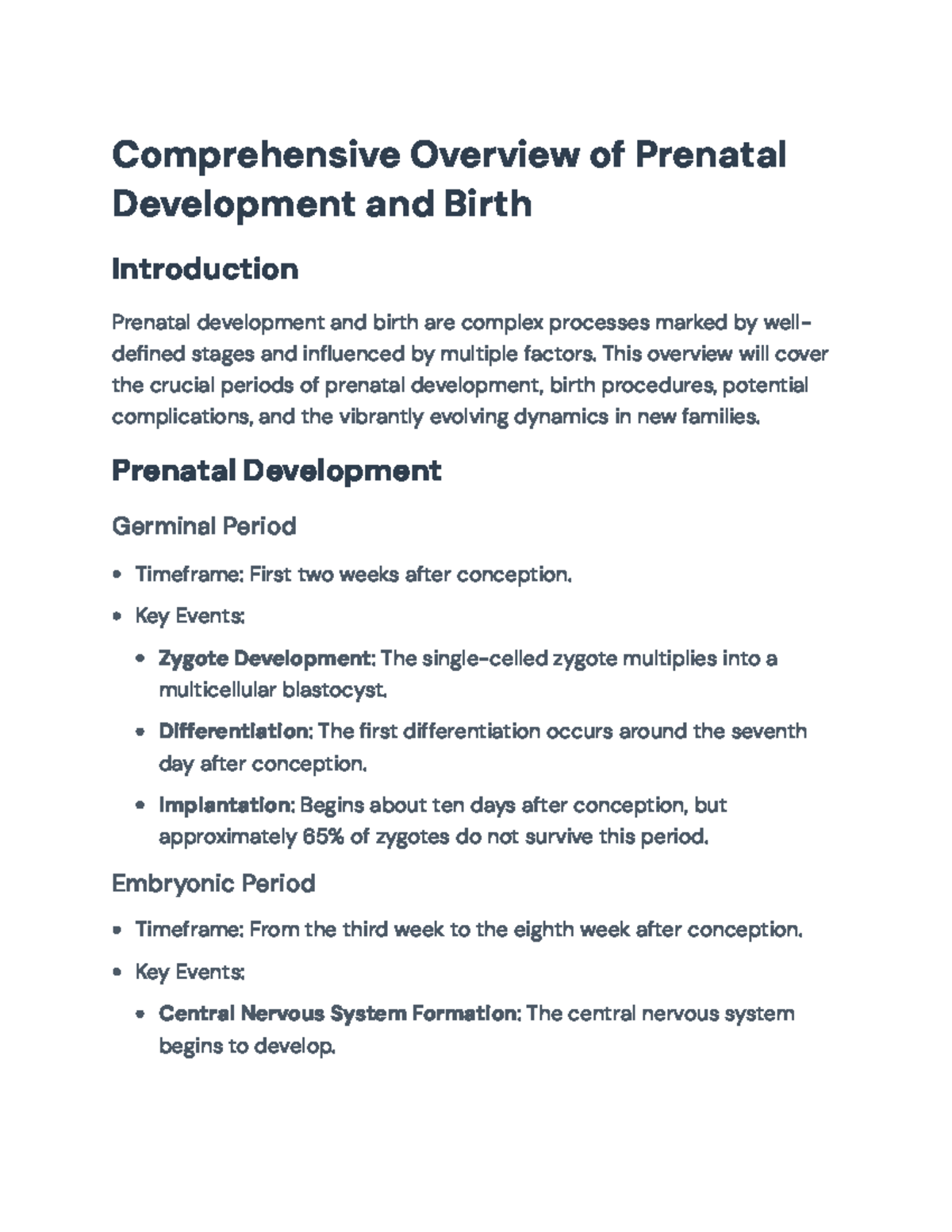 Comprehensive Overview of Prenatal Development & Birth Procedures (PSY ...