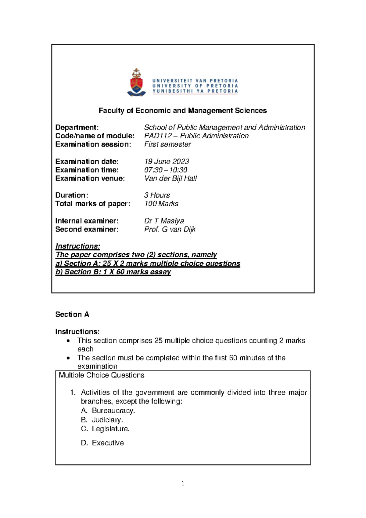 PAD112 Public Administration Final Exam Notes - June 2023 - Studocu