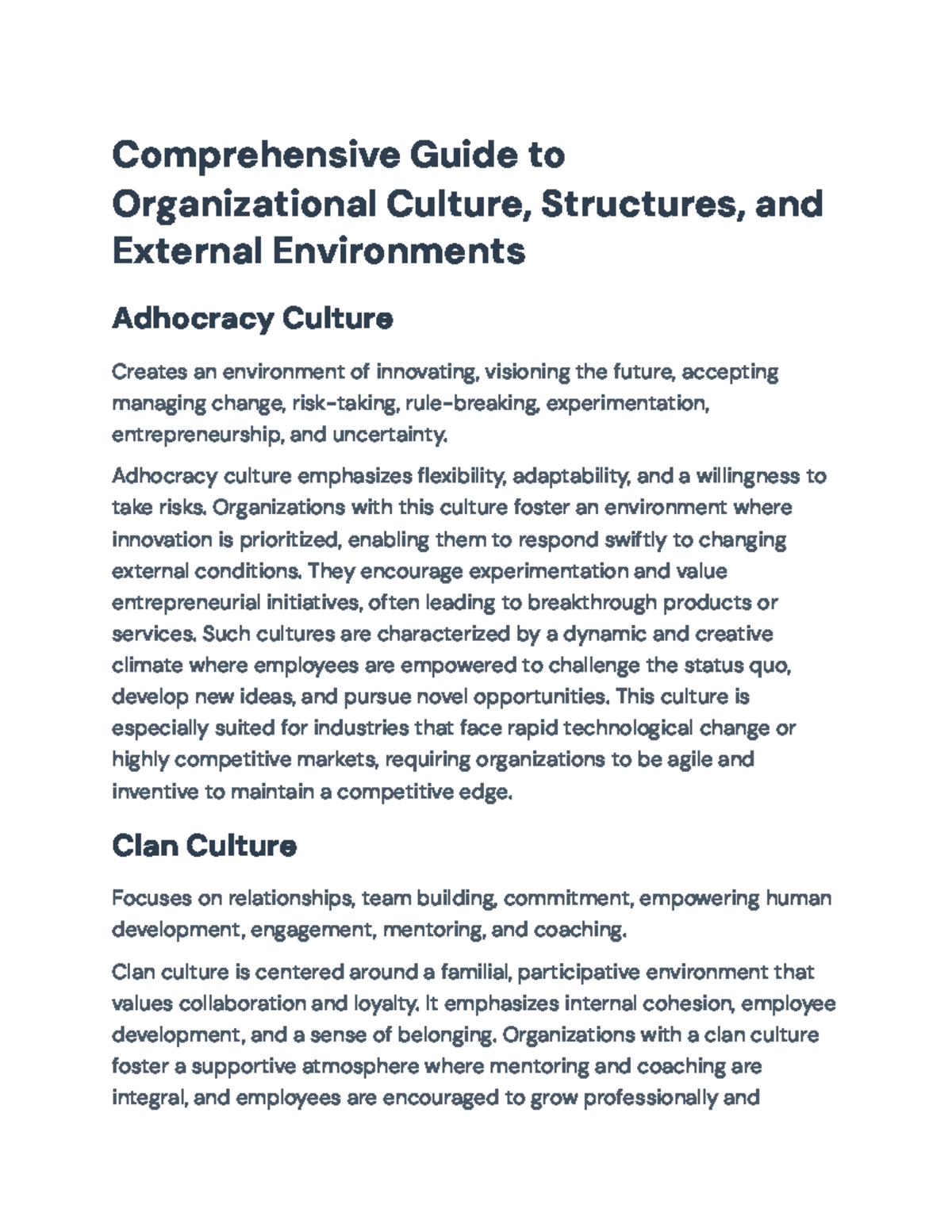 Comprehensive Guide to Org Culture & Structures Analysis (BUS 101 ...