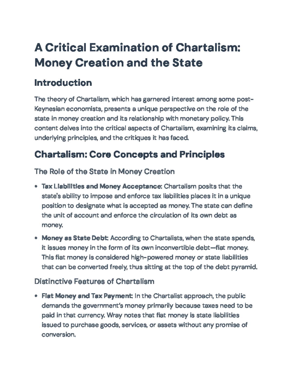A Critical Examination of Chartalism: Money Creation and State Role - A ...