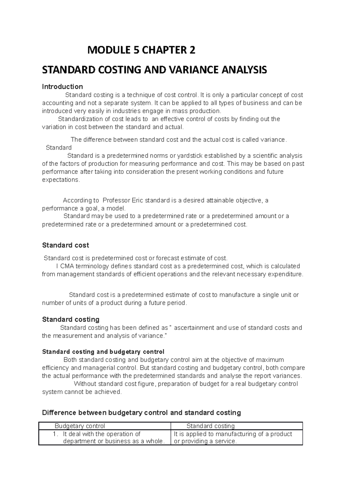 Module 5 Chapter 2 Standard costing(cost Accounting) - Advanced Cost ...