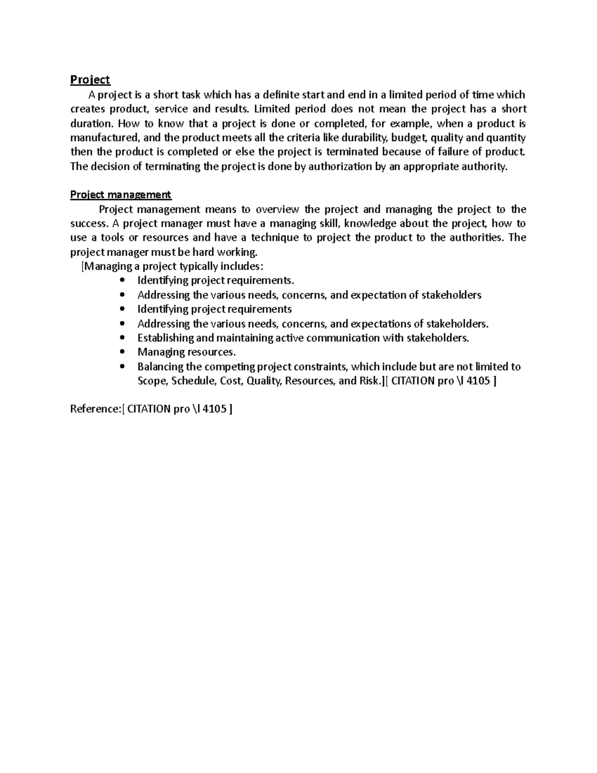 INTRODUCTION to project management Chapter 1 and 2 Qn 1 - Project A ...