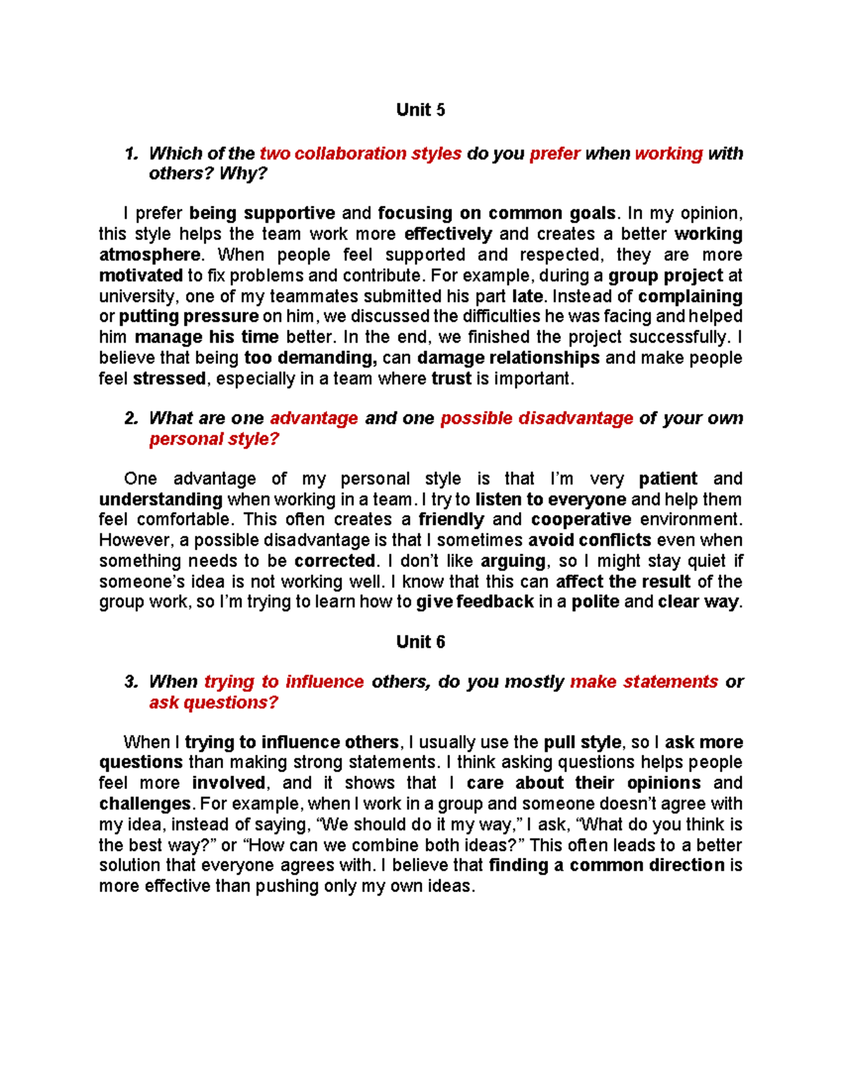 Unit 5-7: Collaboration & Communication Styles Reflection - Studocu