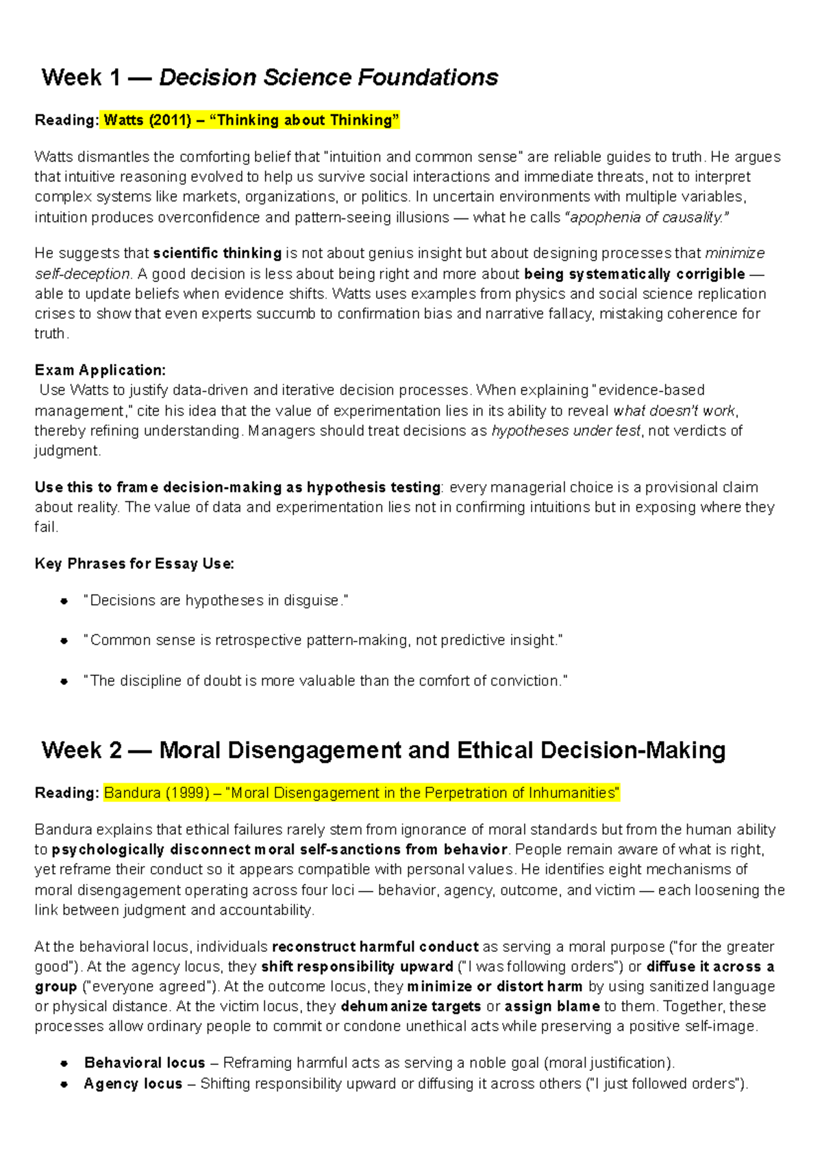 MNO2707 - Decision Science Foundations and Ethical Considerations Notes ...