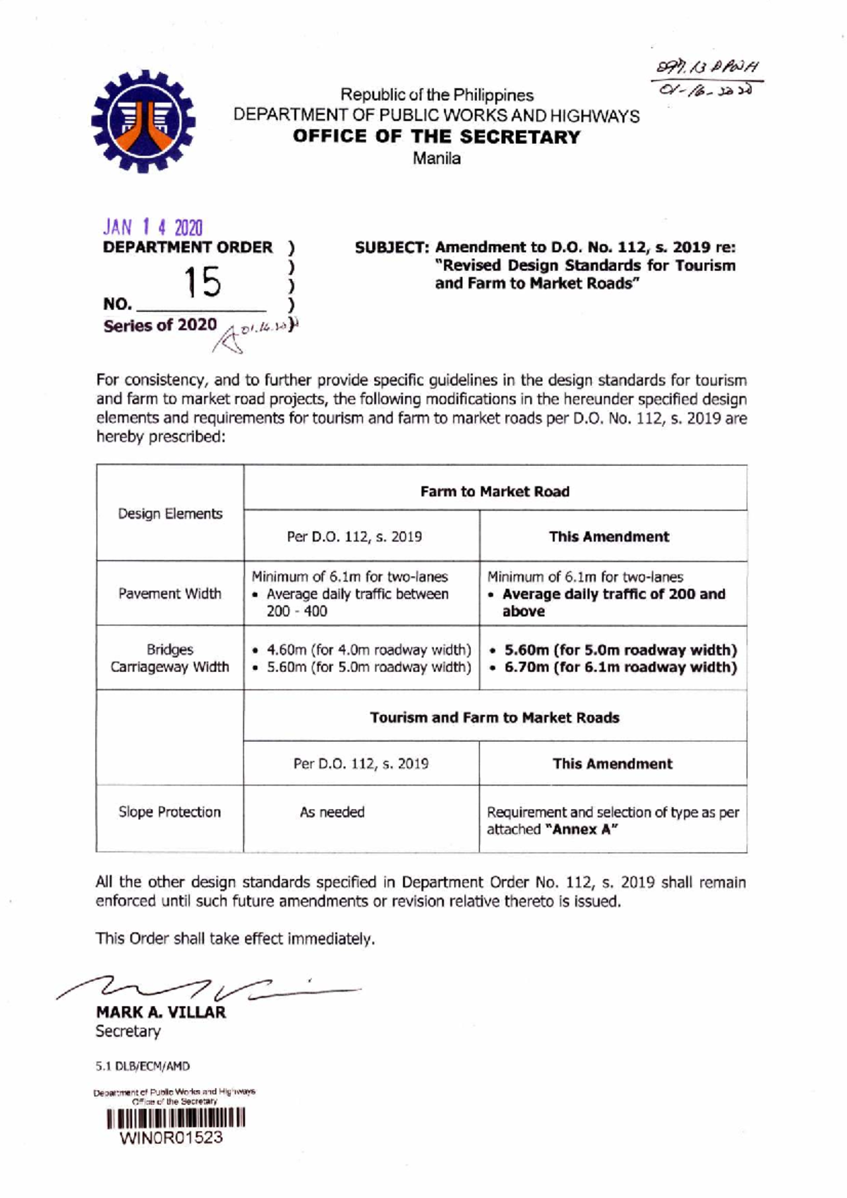 DO 15 s2020 - DPWH: Amendments to Design Standards for Roads - Studocu