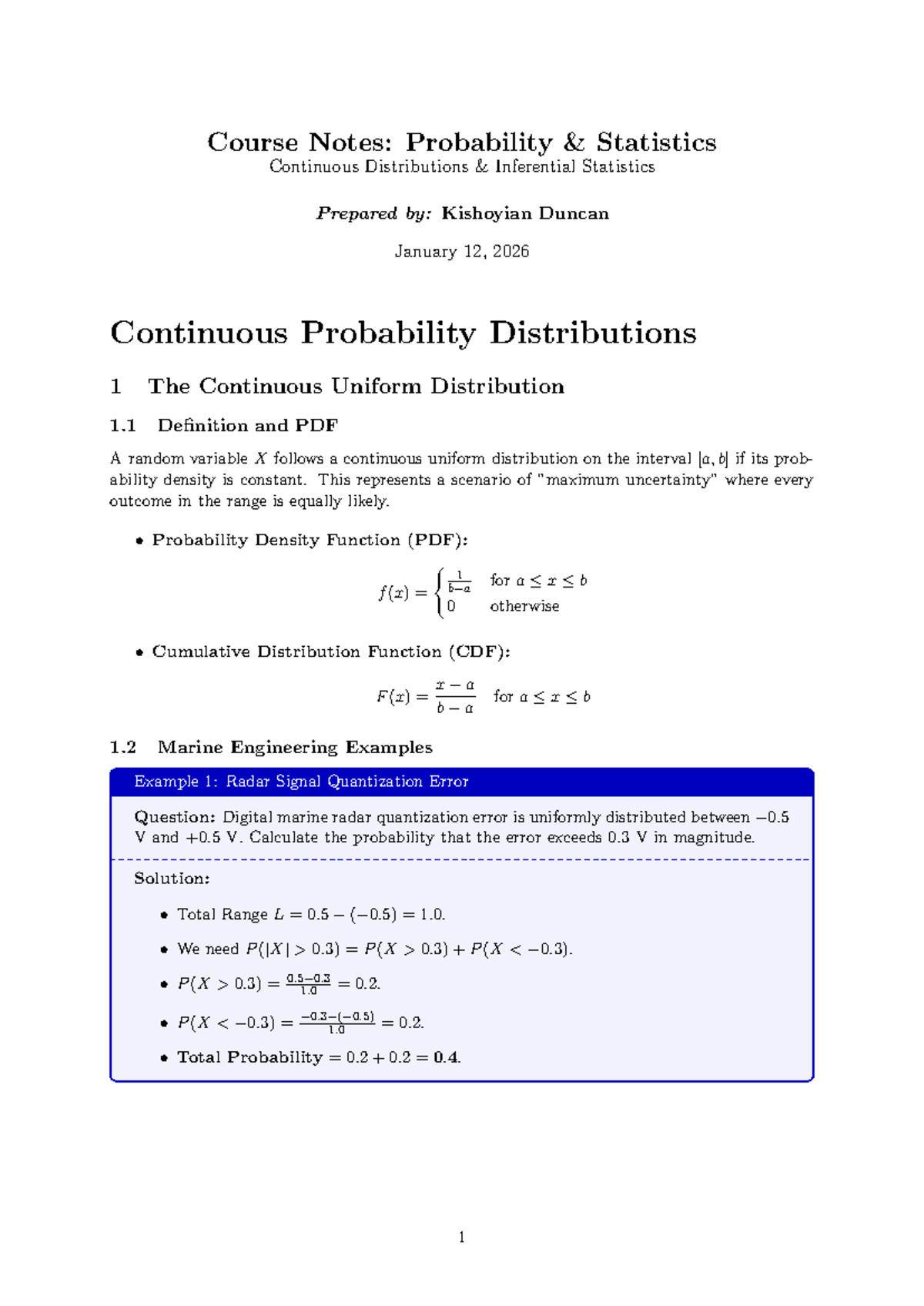 Course Notes: Continuous Distributions & Inferential Statistics (ENGR ...